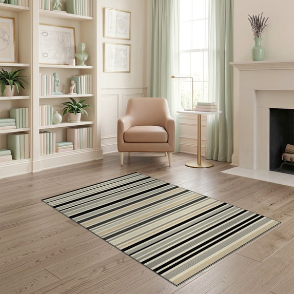 ODIKA Modern Farmhouse With Reversible Boho Banded Accents Striped Flowing Dynamic Stain Resistant Low Profile for Dorm Room, Small Living Apartment
