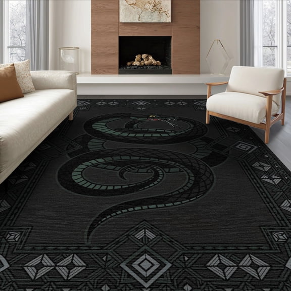 ODIKA Moody Gothic Serpent Interlocking Scale Border Coiled Abstract Snake Flowing Foldable Easy Care for Queen Size Bedroom, Under Bed, Master