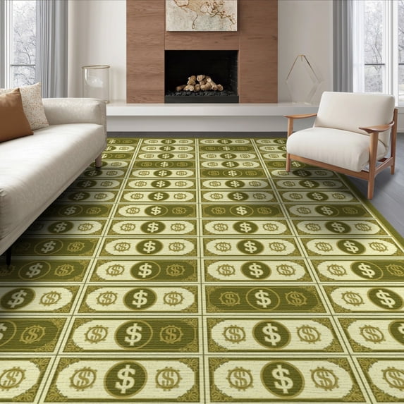 ODIKA Motif Funky Currency Note Bold Border Collage Vintage Repeating Flowing Dynamic Foldable Easy Care for Queen Size Bedroom, Under Bed, Master Suite