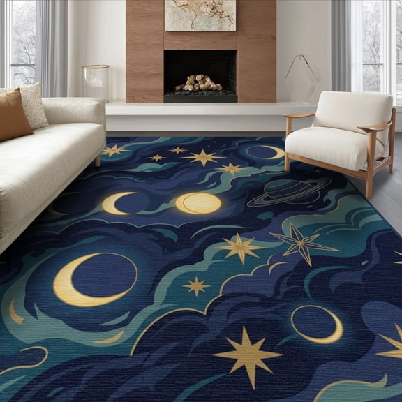 ODIKA Motif Planetary Planets Stars Themed Science Large Starry Galaxy Playful Non-Slip Chair-Friendly for Dining Room, Office, Lounge