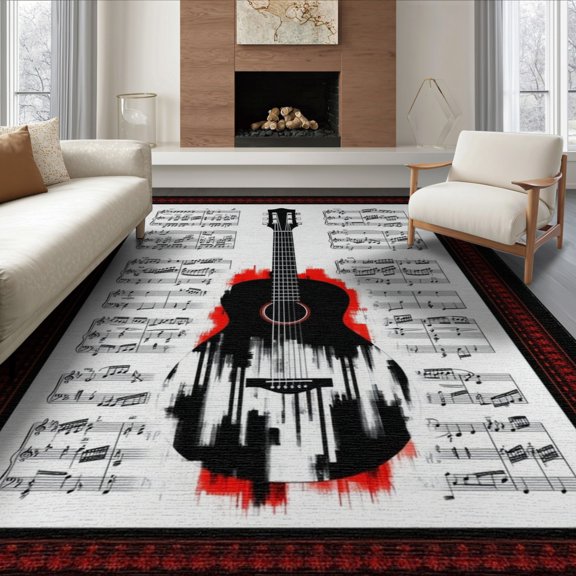 ODIKA Music Cd Musical Note Guitar Motif Piano Keys Border Disc Shape for King Size Bedroom, Master Suite, Under Bed, Foldable Easy Care