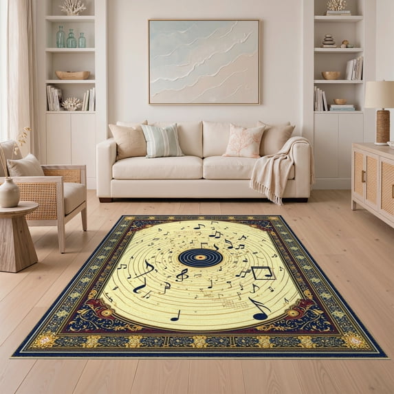 ODIKA Music Cd Note Disc Guitar Piano Keyboard Shape Motifs Border for Dining Room, Under Table, Home Office, Non-Slip Chair-Friendly