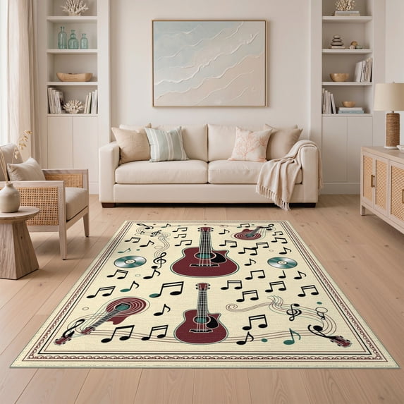 ODIKA Music Cd Note Guitar Piano Keys Disc Shape Motifs Keyboard Border Easy Care Kids Safe for Small Living Room, Playroom, Bedroom