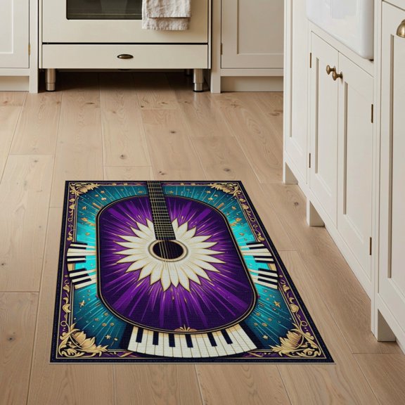 ODIKA Music Musical Cd Disc Guitar Piano Keyboard Note Shape Radiating for Entryway, Kitchen, Mudroom, Stain Resistant Flatwoven