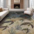 thumbnail image 1 of ODIKA Nautical Map Ocean Compass Motif Coral Border Vintage Turtle Flowing Non-Slip Chair-Friendly Floor for Dining Room, Under Table, Office, 1 of 7