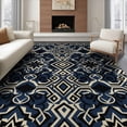 thumbnail image 1 of ODIKA Navy Interlocking Motif Geometric Contemporary Abstract Large for Queen Size Bedroom, Under Bed, Master , Foldable Easy Care, 1 of 7