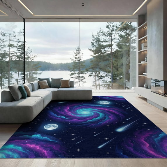 ODIKA Nebula Swirling Cosmic Meteorite Motif Planetary Large Galaxy Refined Structured for Great Room, Indoor Open Concept, Living Low Profile Flatwoven