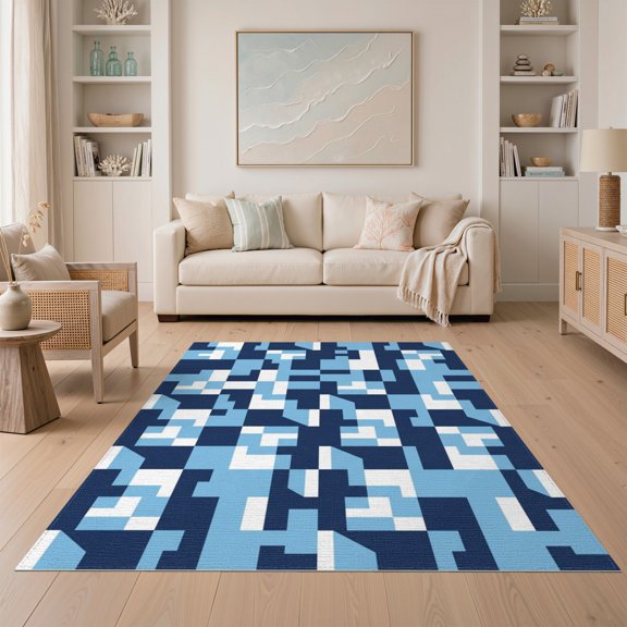 ODIKA Neutral Balanced Grey Crisp Print Rectangular Abstract Artwork Non-Slip Low Profile for Guest Room, Lounge, Apartment