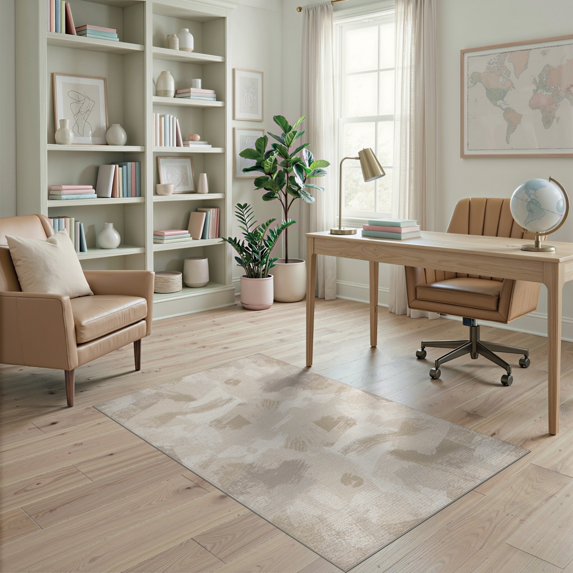 ODIKA Neutral Distressed Boho Asymmetrical Ivory Beige Dining Table for Home Office, Gaming Room, Under Desk, Non-Slip Chair-Friendly