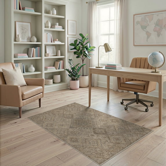 ODIKA Neutral Faded Para Tonal Scattered Transitional Dining Under Non-Slip Chair-Friendly for Home Office, Gaming Room, Desk