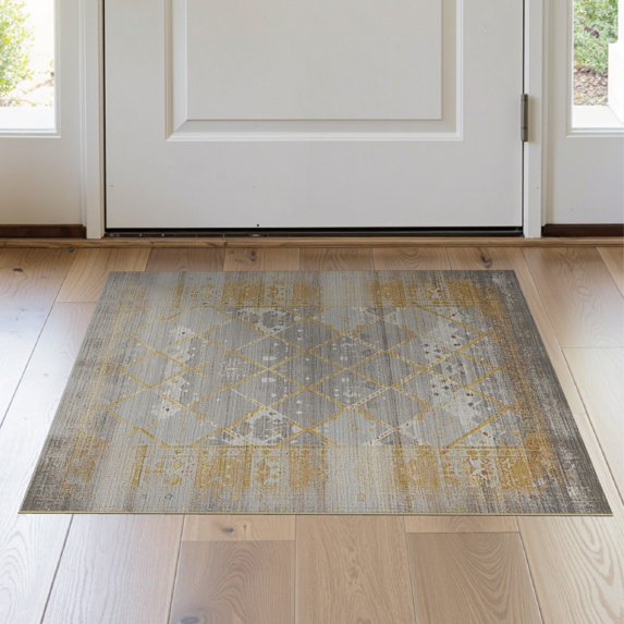 ODIKA Neutral Para Vintage Abstract Distressed Motif Tones Dining Under Stain Resistant Thin Throw for Entryway, Kitchen, Laundry Room