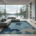 thumbnail image 1 of ODIKA Ocean Main Turtle Map Compass Coral Border Nautical Wave Reef for Great Room, Indoor Open Concept, Large Living Low Profile Flatwoven, 1 of 7