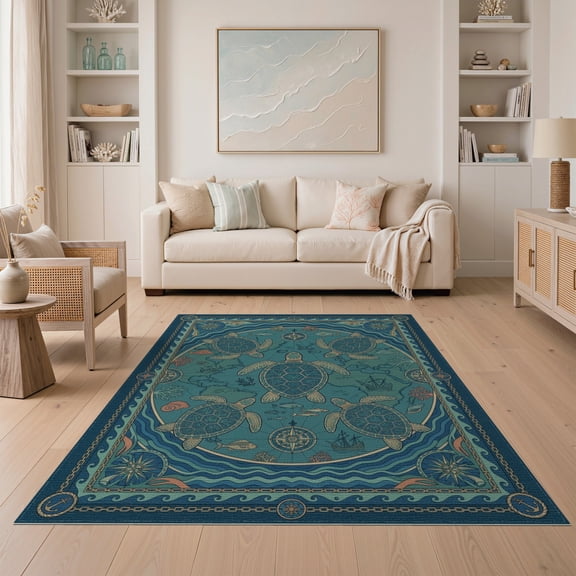 ODIKA Ocean Marine Main Navigation Turtle Chart Compass Wave Map Frame for Small Living Room, Playroom, Bedroom, Easy Care Kids Safe