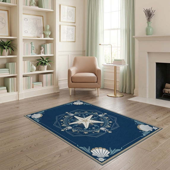 ODIKA Ocean Nautical Seashell Bathroom Coral Reef Wave Border Starfish Flowing Dynamic Non-Slip Chair-Friendly for Home Office, Gaming Room, Under Desk