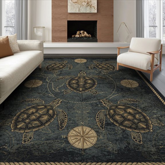 ODIKA Ocean Routes Weathered Maritime Turtle Cartography Map Main Sailing for King Size Bedroom, Master Suite, Under Bed, Foldable Easy Care