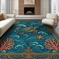 thumbnail image 1 of ODIKA Ocean Scrolled Border Stained Entryway Teal Beachy Nautical Turtle Refined Foldable Easy Care for Queen Size Bedroom, Under Bed, Master Suite, 1 of 7