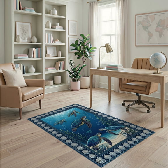 ODIKA Ocean Turtle Main Underwater Seashell Border Map Nautical Wave Pet Friendly & Kids Safe Play for Playroom, Bedroom, Reading Nook