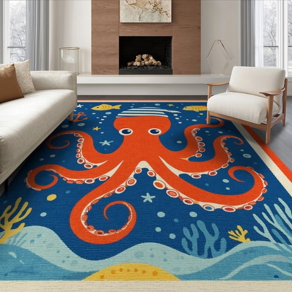ODIKA Octopus Koi Cartoon Pirate Tentacle Nautical Creature Bathroom for Dining Room, Under Table, Office, Non-Slip Chair-Friendly Floor