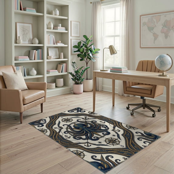 ODIKA Octopus Koi Ocean Explorer Cephalopod Navy Symmetrical Cartoon Non-Slip Chair-Friendly for Home Office, Gaming Room, Under Desk