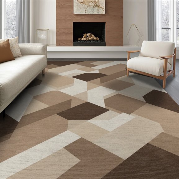 ODIKA Odd Gradient Shaped Transitional Angular Geometric Irregularly for Living Room, Under Sectional, Family , Non-Slip Flatwoven