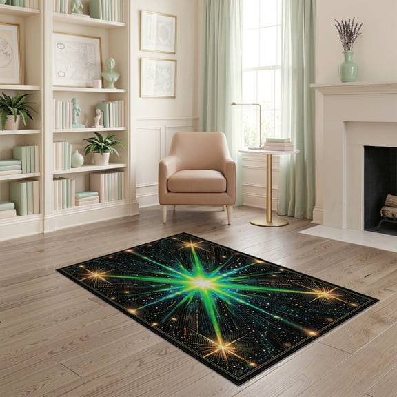 ODIKA Ombre Abstract Galaxy Glitter Burst Stars Striped Cosmic Starburst for Playroom, Bedroom, Reading Nook, Pet Friendly & Kids Safe Play