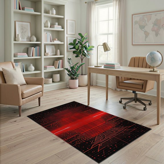 ODIKA Ombre Abstract Geometric Maze Pixel Interlocking Grid Squares Stain Resistant Low Profile for Dorm Room, Small Living Apartment