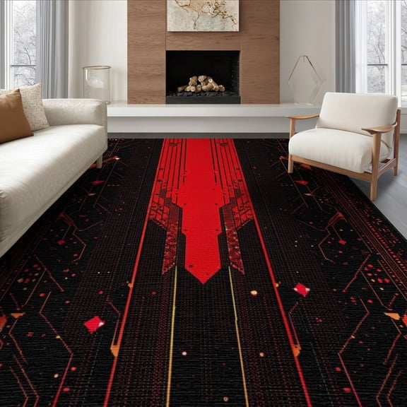 ODIKA Ombre Abstract Pixel Burst Geometric Scatter Border Interlocking Non-Slip Flatwoven for Living Room, Under Sectional, Family