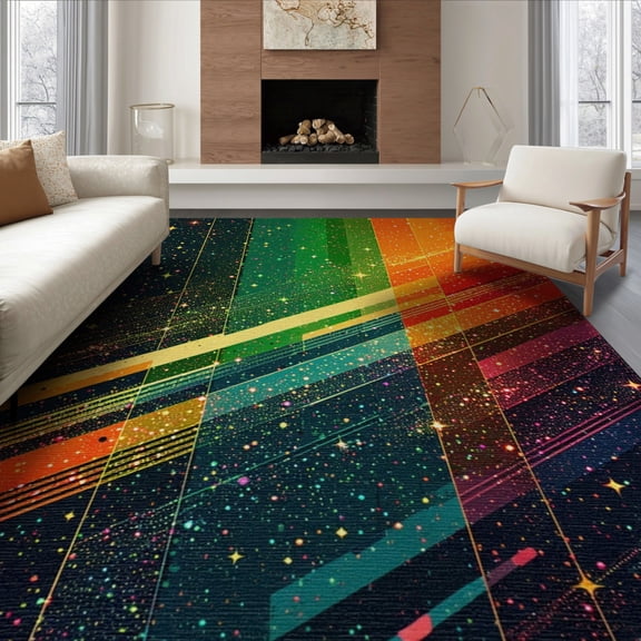 ODIKA Ombre Galaxy Abstract Glitter Stars Stripes Striped Cosmic Starburst Non-Slip Chair-Friendly for Dining Room, Large Office, Lounge