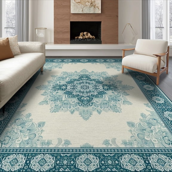 ODIKA Ombre Gradient With Interlocking Boho Floral And Scroll Motifs for King Size Bedroom, Master Suite, Under Bed, Foldable Easy Care