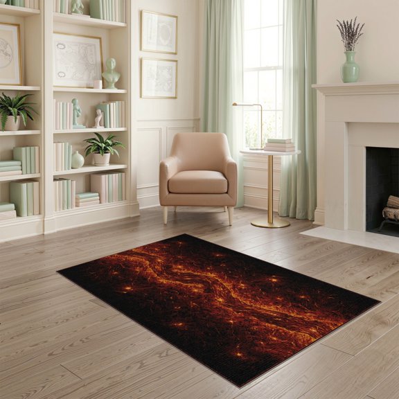 ODIKA Optical Charred Frame Crimson Flowing Motif Illusion Hallway for Dorm Room, Small Living Apartment, Stain Resistant Low Profile