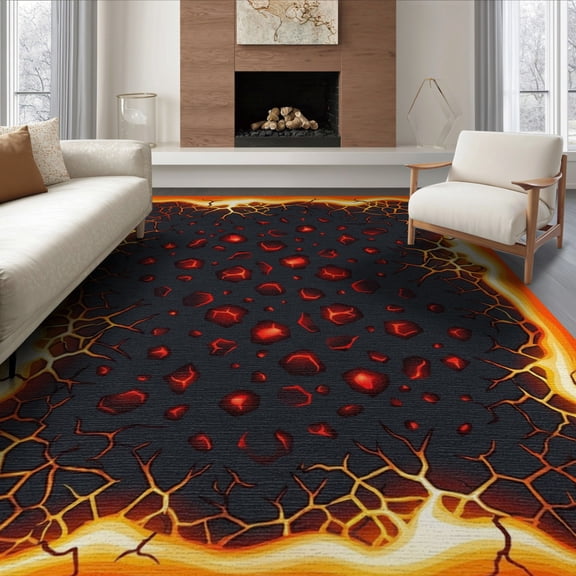 ODIKA Optical Glowing Field Orange Yellow Border Hallway Illusion Crust Non-Slip Flatwoven for Living Room, Under Sectional, Family