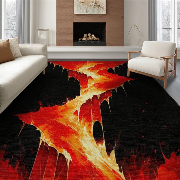 ODIKA Optical Illusion Abstract Molten Rift Motif Hallway Border Glowing Non-Slip Flatwoven for Living Room, Under Sectional, Family