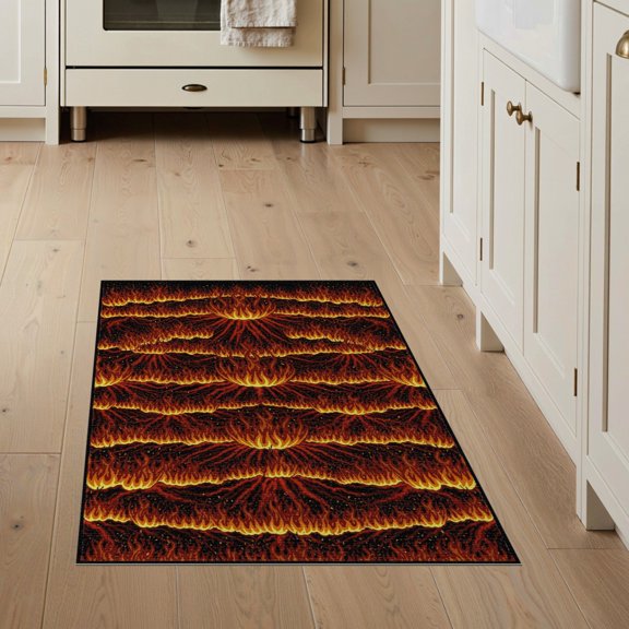 ODIKA Optical Illusion With Symmetrical Molten Volcano Motif Flame Flowing Dynamic for Entryway, Kitchen, Mudroom, Stain Resistant Flatwoven