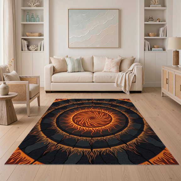ODIKA Optical Molten Concentric Rings Dramatic Effect Illusion Hallway for Dining Room, Under Table, Home Office, Non-Slip Chair-Friendly