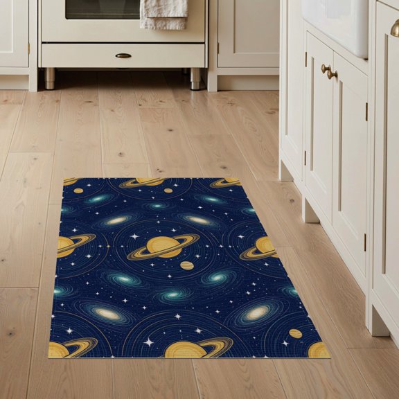 ODIKA Orbiting Planets Stars Cosmic Nebula Ringed Comet Galaxy Map Refined Structured Stain Resistant Flatwoven for Entryway, Kitchen, Mudroom
