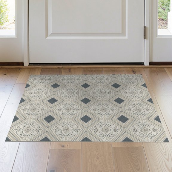 ODIKA Patchwork Interlocking Mosaic Abstract Blocks Geometric Spotted Refined Stain Resistant Thin Throw for Entryway, Kitchen, Laundry Room