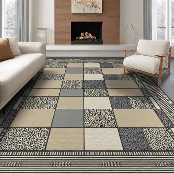 ODIKA Patchwork Spotted Blocks Southwestern Stripe Border Geometric Abstract Refined Foldable Easy Care for King Size Bedroom, Master Suite, Under Bed