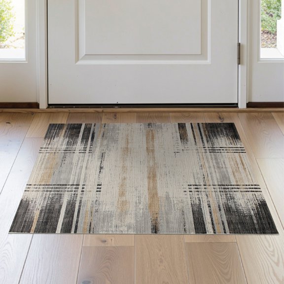 ODIKA Patchwork Stripes Boho Spotted Distressed Mosaic Round Farmhouse for Entryway, Kitchen, Laundry Room, Stain Resistant Thin Throw