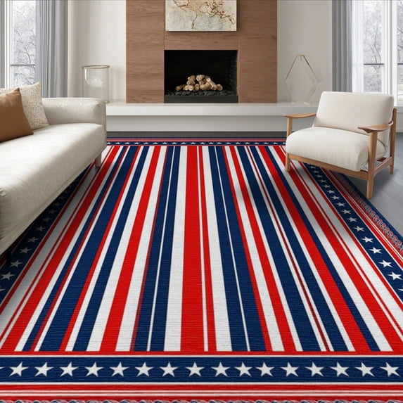 ODIKA Patriotic Striped Stars Festive Generic Door Independence Front Border Refined Foldable Easy Care for King Size Bedroom, Master Suite, Under Bed