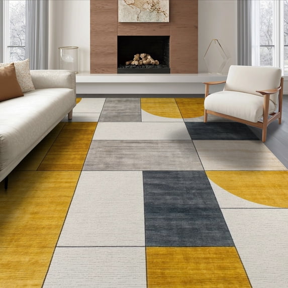 ODIKA 6'x9' Washable Area Rug Non-Slip, Easy Care, Personalized Photo Abstract Block Layout Rectangular Diatomaceous for Family Room, Living Room, Master Bedroom