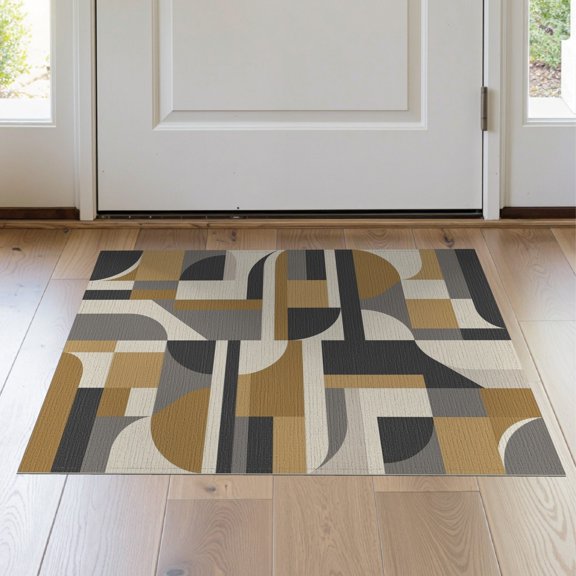ODIKA Pile Arc Bauhaus Inspired Interlocking Forms Geometric Padded for Entryway, Kitchen, Laundry Room, Stain Resistant Thin Throw