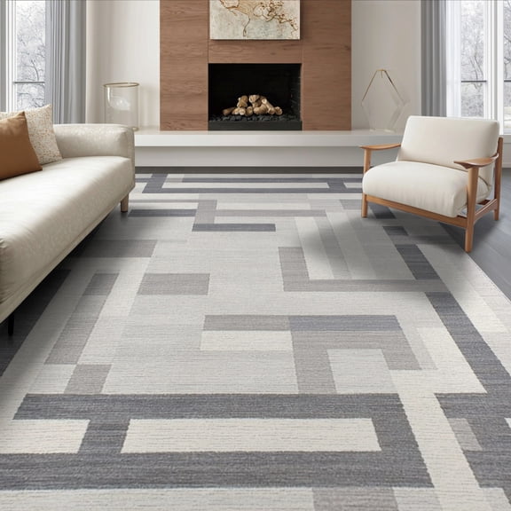 ODIKA Pile Padded Abstract Lattice Grid Contemporary Geometric Fluffy for Living Room, Under Sectional, Family , Non-Slip Flatwoven