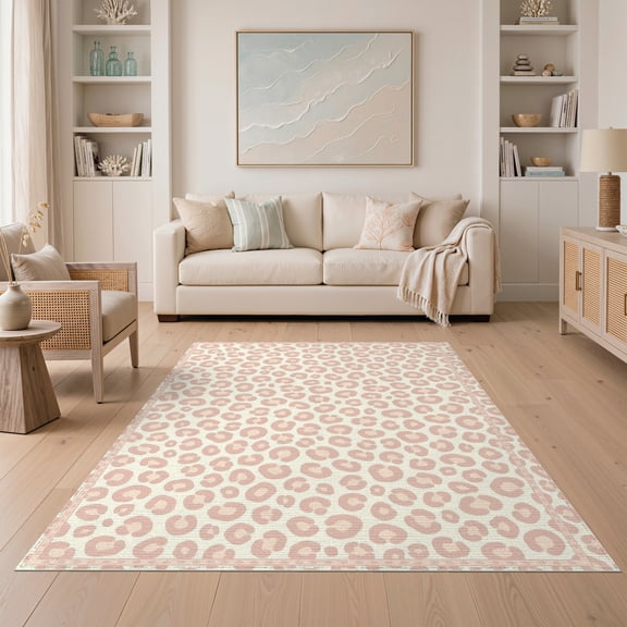 ODIKA Pink Cheetah Leopard Inspired Abstract Motif Blush Spotted Print for Dining Room, Under Table, Home Office, Non-Slip Chair-Friendly