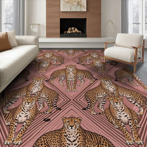 ODIKA Pink Cheetah Leopard Print Tiger Mixed Spotted Stripe Zebra Table for Living Room, Under Sectional, Family , Non-Slip Flatwoven