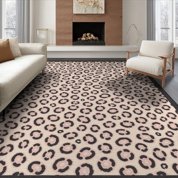 ODIKA Pink Cheetah Leopard Rosette Spotted Print Bold Frame Motif Zebra for Queen Size Bedroom, Under Bed, Master Suite, Foldable Easy Care
