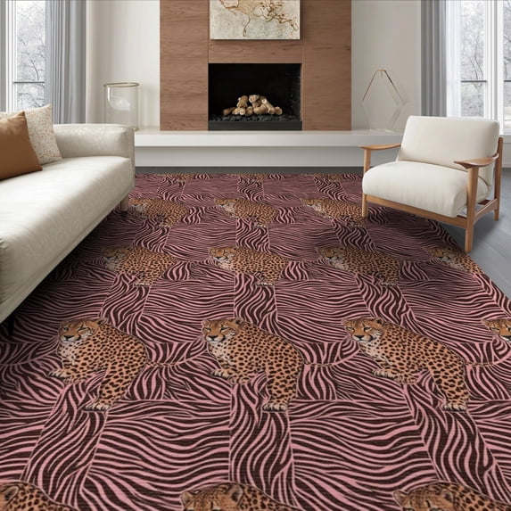 ODIKA Pink Cheetah Leopard Zebra Inspired Framing Print Tiger Table for King Size Bedroom, Master Suite, Under Bed, Foldable Easy Care