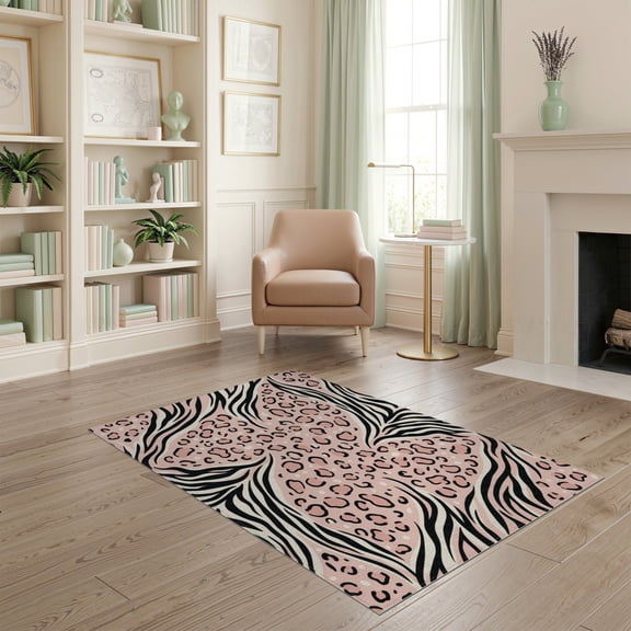 ODIKA Pink Cheetah Print Spotted Center Striped Perimeter Zebra Tiger for Home Office, Gaming Room, Under Desk, Non-Slip Chair-Friendly