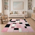 thumbnail image 1 of ODIKA Pink Contemporary Geometric Abstract Mosaic Notched Rectangle Easy Care Kids Safe for Small Living Room, Playroom, Bedroom, 1 of 7