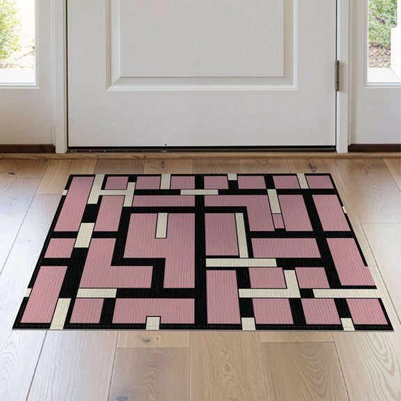 ODIKA Pink Geometric Contemporary Abstract Mosaic Minimalist Notched Stain Resistant Thin Throw for Entryway, Kitchen, Laundry Room