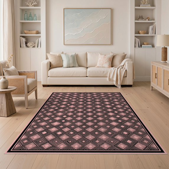 ODIKA Pink Geometric Contemporary Crosshatch Network Bold Framework for Dining Room, Under Table, Home Office, Non-Slip Chair-Friendly